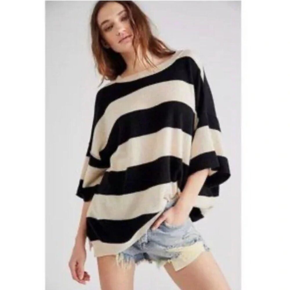 Free People - Harlow Striped Short Sleeve Cashmere Tee - Size S / P